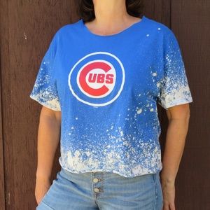 Chicago Cubs Ombre Splatter Bleach Crop Top sz L